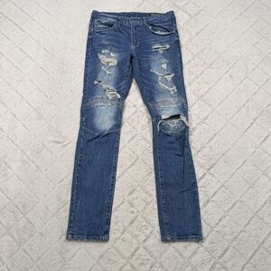 Smoke Rise Jeans Men's 32x34 Blue Distressed Moto Slim Fit Cotton StreetWear